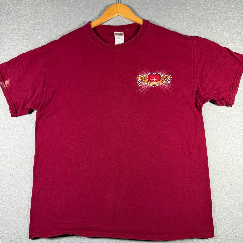 Vintage 2001 Red Letter Nine Christian T-Shirt XL Maroon Galatians 2:20 Cross